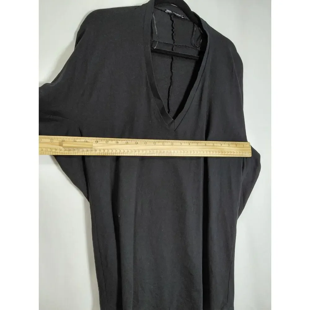 Zara Womens Black V-Neck Dolman Sleeve Lightweight Top | Size S